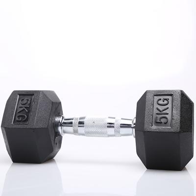 China Universal Gym Equipment Dumbbell Fixed Hex 5-50LB Rubber Dumbbell for sale