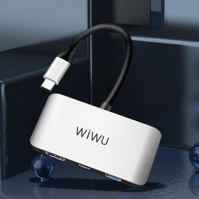 China Muilt Work WiWU 3 In 1 USB 3.0 Type C Hub Converter Aluminum Alloy Type C USB C Hub Adapter for sale