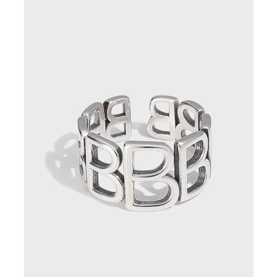 China Fashionable Design Korean Light Niche Central Institute of Statistics Version S925 Sterling Silver Open Letter Ring Personality Luxury Wholesale for sale