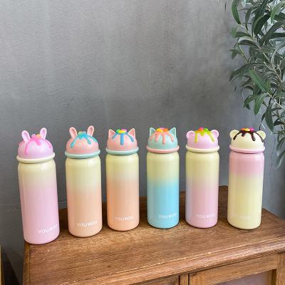 China Thermal Cute Straight Shape Cartoon Candy Gradient Girl Stainless Steel Portable Stocked Outdoor Sealed Water Bottle for sale