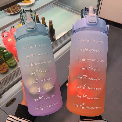 China Viable Gradient Large Capacity Fitness Kettle In Summer Wear Ultra-large Capacity Plastic Hand Drinking Water Bottle for sale