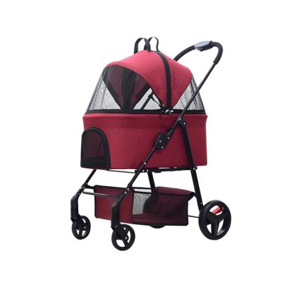 China Pets Newly Design 4 Wheel Outdoor Luxury Folding Detachable Pet Dog Cat Travel Trolley Stroller Carrier Wholesale for sale