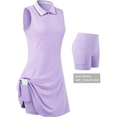 China Anti-Shrink.Eco-Friendly Women's Sleeveless Tennis Golf Polo Dress With Separate Inner Shorts Pocket For Workout Exercise for sale