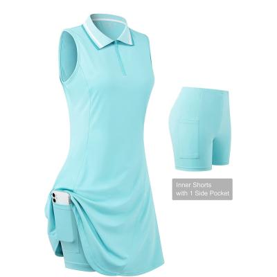 China Anti-Shrink.Eco-Friendly Women's Sleeveless Tennis Golf Polo Dress With Separate Inner Shorts Pocket For Workout Exercise for sale