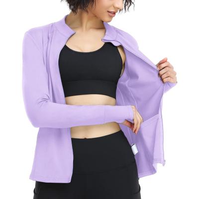 China Breathable Women Workout Jacket Warm Up Jackets Running Zipper Track Tops Thumb Holes Activewear for sale