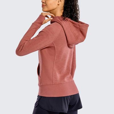 China Breathable Women's Cotton Hoodies Sports Workout Running Full Zipper Jackets Hooded Sweatshirt With Thumb Holes for sale