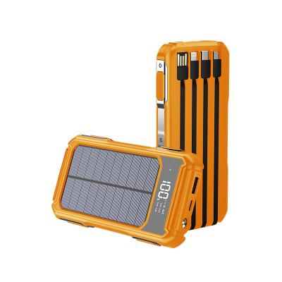 China Multi-U Port Produced Hot Selling 20000mAh Solar Power Bank Waterproof Fast External Battery Charge Built-in Cable With LED Light for sale