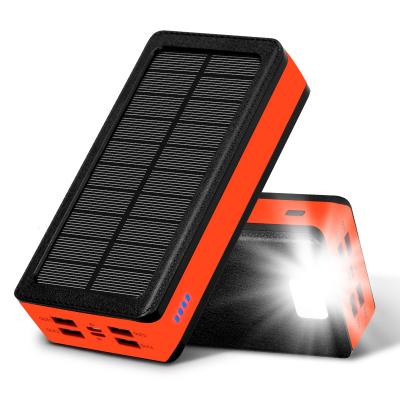 China Dual Port 4USB Solar Output Input with 9 LED Camping Lights Outdoor 30000mAh Solar Power Bank with Flashlight WaterproofSolar Strong Charger for sale