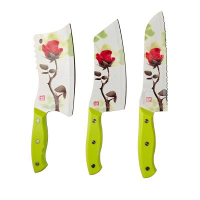 China 3 Pcs Disposable Colorful Kitchen Knife Set With Plastic Handle 18/0 +PP Three-Piece Set Kitchen Cutting Foods Packaging Stainless Steel for sale