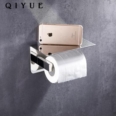 China High Quality Durable Self Adhesive Wall Mounted Silver 304 Stainless Steel Toilet Paper Roll Paper Holder With Mobile Phone Shelf for sale