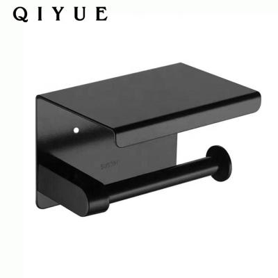 China Durable Modern Bathroom Accessories Matte Black 304 Stainless Steel Tissue Paper Roll Holder With Mobile Phone Shelf for sale