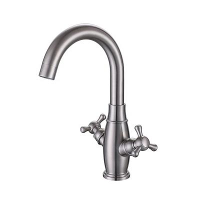 China European Design Faucets Dual Handle Metered Single Hole Stainless Steel Basin Mixer Taps Durable for sale