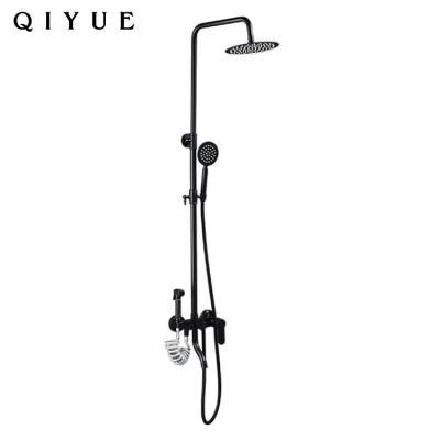 China Contemporary Brass Finish Bathroom Faucets Globe Color Hand Metered Muslim Black Shower Set With Round Shower Head for sale