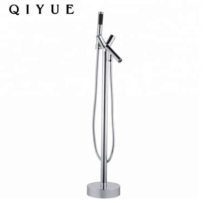 China Modern Leverless Slide Bar Double Hose Chrome Plated Floor Standing Tub Shower Mixer, Tub Faucet Set for sale