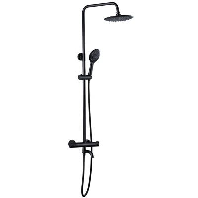 China With Matte Black Sliding Bar Hotel Bathroom Rain Shower Mixer Tap Set Modern Thermostatic Apartment Double Handle for sale