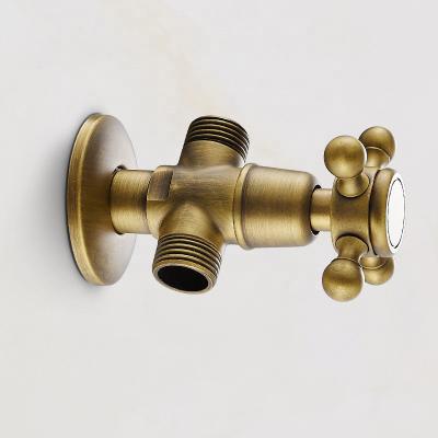 China Mid Century Style 3 Way One Inlet Two Way European Wall Mounted Toilet Outlet 1/2 Inch Color Antique Brass Angle Stop Valve for sale