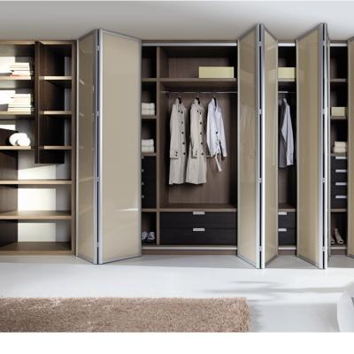 China Adjustable (Height) Customized Modern Aluminum Glass Folding Door Bedroom Wardrobe Furniture for sale