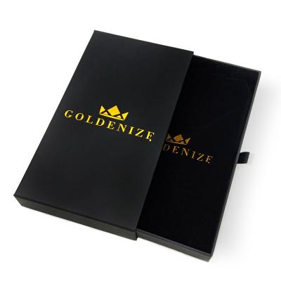 China Recycled Materials Jewelry Packaging Pouch Box Black Gift Set Logo Gold Stamping Foil for sale