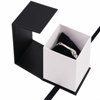 China Recycled Materials Custom Fancy Gift Ring Holder Small Packaging Wedding Paper Jewelry Velvet Ring Box for sale