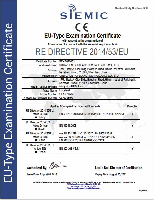 CE - Shenzhen Hopeland Technologies Co., Ltd.