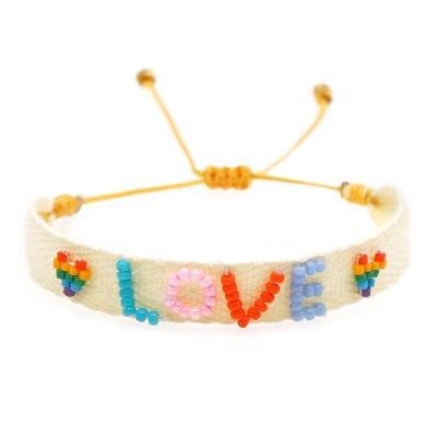 China Bohemia Moyamiya Handmade Beaded Texts Logo Bracelet Custom Friendship Bracelet for sale