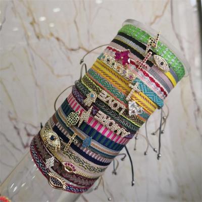 China Moyamiya Nepal Vintage Cactus Love Eye Zirconia Rhinestone Charms Wrist Bands Bracelets Bohemia Ethnic Woven Accessoreis Women for sale