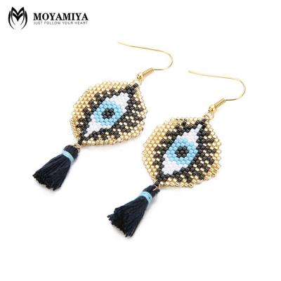 China Special Occasion MI-E180024 Moyamiya New Model Earrings Boho Miyuki Seed Beads Evil Eyes Charm Devil Eye Jewelry Wholesale Costumes or Daily Gifts With Tassel for sale