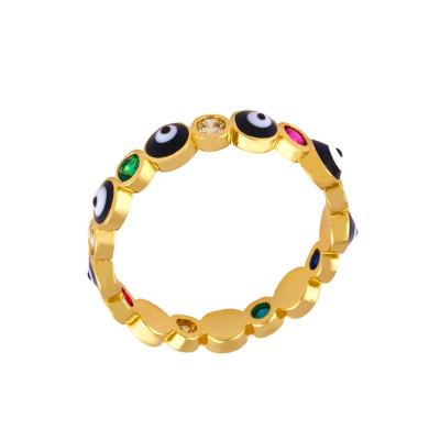 China Fashion MoyaMiya Fashion Enamel Gold Plated Brass Rings Jewelry Turkish Zirconia Eye Women for sale