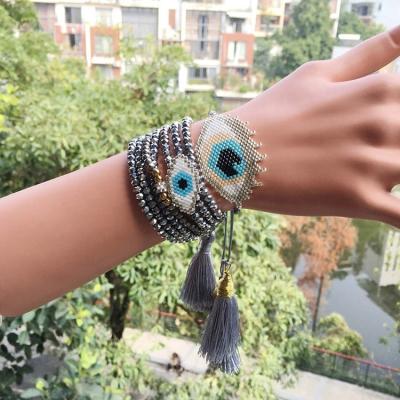 China Daily Wear or Gifts for Special Occasion Silver Wholesale China Miyuki Beads Evil Eyes Beaded Handmade MI-S180011 Moyamiya Charm Mexican Bracelet Jewelry Set for sale