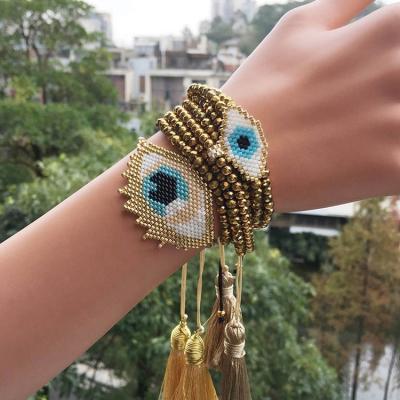 China Daily Wear or Special Occasion Wholesale Eye Gifts MI-S180010 Moyamiya Miyuki Seed Beads Turkish Evil Stretch Bracelets Women Latest Jewelry Set for sale