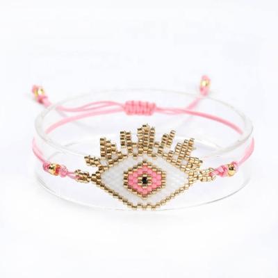 China Wholesale High Quality Bohemian BOHEMIA Moyamiya Bohemian Adjustable Pink Beaded Evil Eye Bracelet Jewelry Set Accessories 2020 for sale