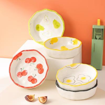 China Sustainable Nordic Style Tableware Salad Bowl Tableware Cartoon Dessert Dish Yogurt Fruit Cake Plates Ceramic Bowls for sale