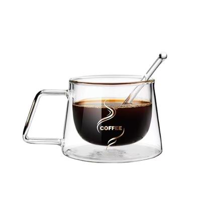 China 6.5oz /200ml Sustainable Heat Resist Borosilicate Glass Mug With Double Handle Wall Glass Coffee Mugs For Cold Drinks for sale