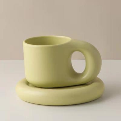 China Fat Cup 10Oz Cute Chubby Cups Couple Coffee Ceramic Water Cup Viable Wholesale Nordic Style Mug And Saucer For Gift Sets for sale