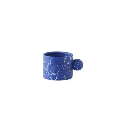 China Hot Selling Klein Creative Viable Blue Milk Mugs Hand Painted Stain Mug With Round Ball Handle Coffee Drink Home Tea Cup for sale