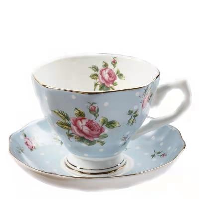 China Sustainable Wholesale Flower Printing Coffee Mugs Bone China Tea Cup Set European Style Tableware Cups With Saucer for sale