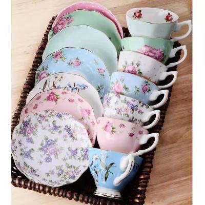 China Viable English Afternoon Tea Cup And Saucer Set 200ml Custom Design Luxury Bone China Coffee Cups And Dish Set Drink Cup for sale