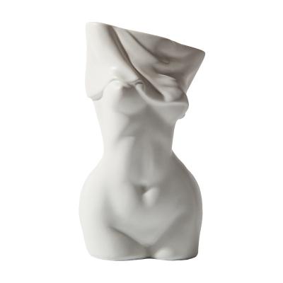 China Modern White Human Body Flower Vase Ceramic Lady Body Shape for sale