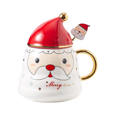 China Viable Wholesale Christmas Novelty Gifts Christmas Coffee Mug Best Idea Gifts Ceramic Mug With Lid And Spoon for sale