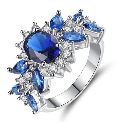 China CLASSIC Hot Selling Copper Blue Women Crystal Engagement Diamond Women Rings Fashion Amazon Zircon Finger Rings for sale