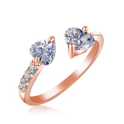 China CLASSIC Adjustable Rings For Women Open Heart Double Finger Ring Proposal Wedding Gift Fashion Jewelry Zircon 3 Color for sale