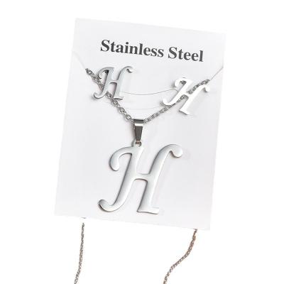 China Other Stainless Steel Color Trendy Silver Color Initial Letter Necklace Stud Dangle Chain Earring For Women Fashion Jewelry Set for sale