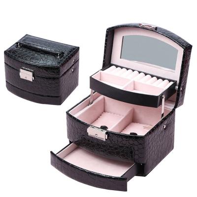 China Eco-friendly Automatic Leather Jewelry Box Three-Layer Storage Box For Women Earring Ring Cosmetic Organizer Casket For Decorations for sale