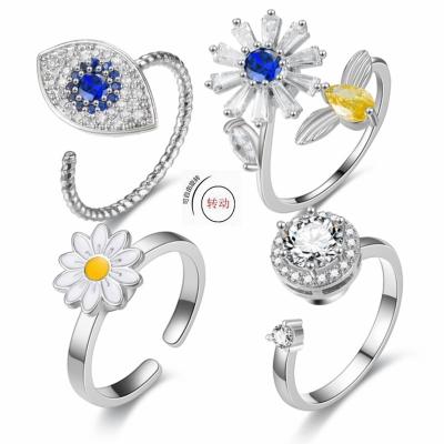 China Other Spin Free Spinning Stainless Steel Worry Ring For Women Sunflower Chain Spinner Wiggles Ring for sale