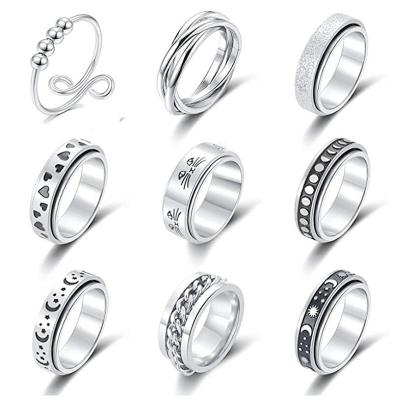 China Other Stainless Steel Worry Restless Person Rings For Worry For Women Men With Cool Spinner Rings Partially Set Worry Ring For Women for sale