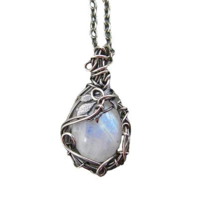 China Other Silver Color Vintage Style Necklaces Women Girls Moonstones Prom Pendant High Quality Floral Necklaces Cocktail Jewelry for sale