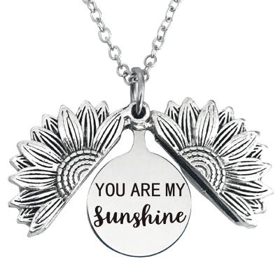 China Other You Are My Open Sun Pendant Sunflower Necklace Boho Jewelry Friendship Gifts Bff Letter Pendant Necklace for sale