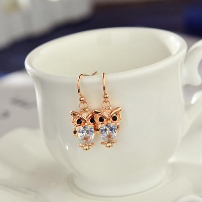 China Other High Quality Alloy Jewelry Wholesale Owl Ladies Personality Animal Cute Earrings Gold-Plated Inlaid Zircon Earrings for sale