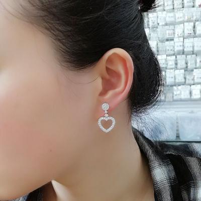 China Other Women's Love Simple Sweet Diamond Short 925 Silver Needle Stud Dangle Earrings for sale