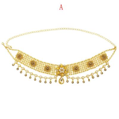 China Crystal Pearl Stone Butterfly Jewelry Cut Flower Dress Waist Chain Indian Egypt Gold Color Metal Belly Dance Belt Chain Bodysuit for sale